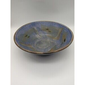 Studio Pottery 13" Centerpiece Serving Bowl Denim Blue Oxide Accents Signed